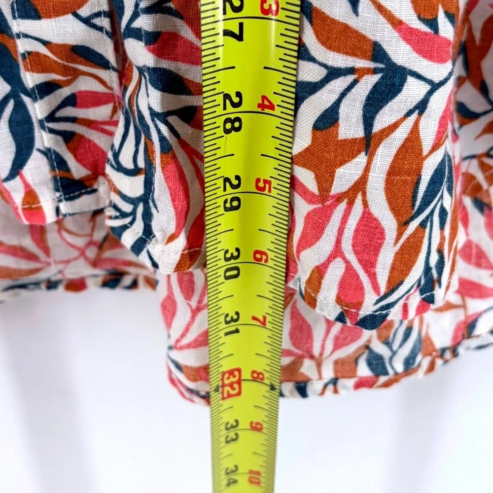 Lands End Womens 100% Linen Band Collar Leaf Print Lg Sleeve Tunic Shirt M 10-12 - Picture 8 of 10